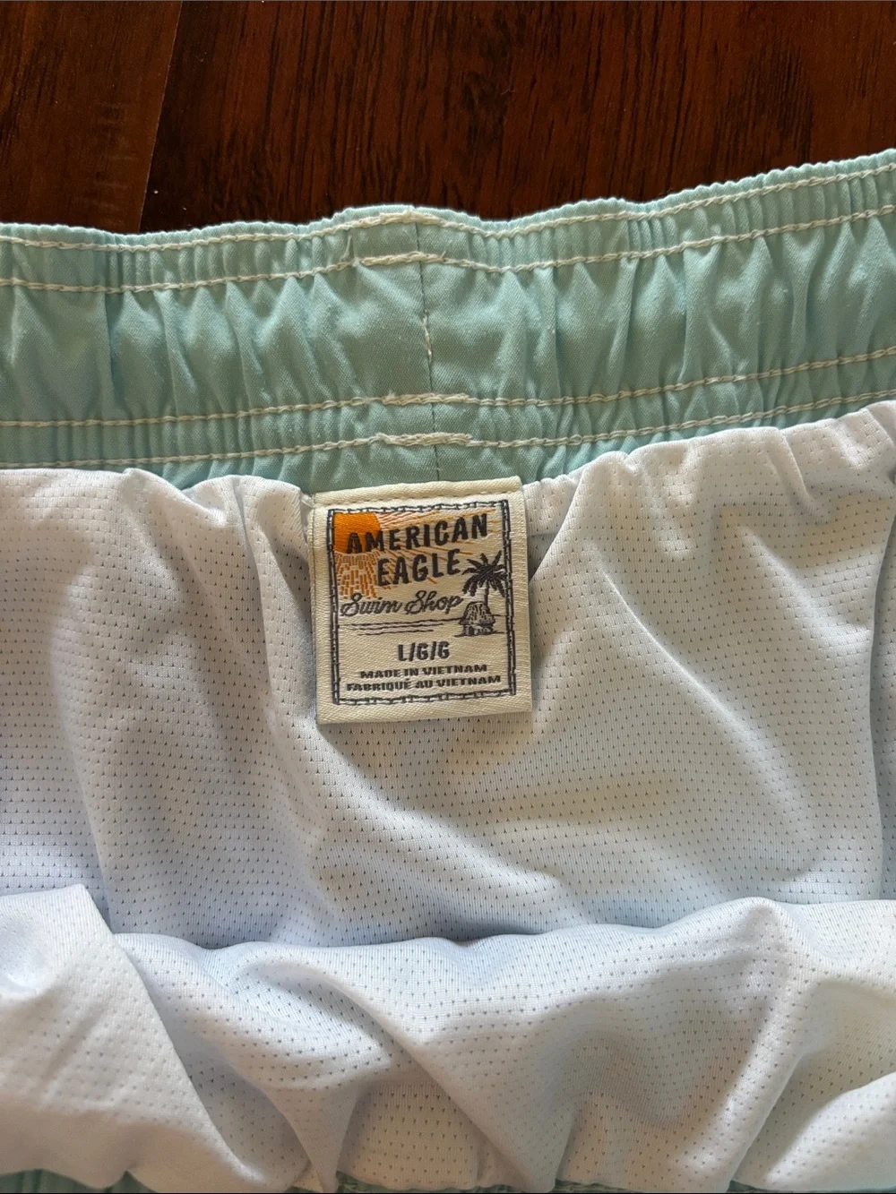 mens Two-Tone Light Blue and Pale Yellow Swim Shorts American Eagle